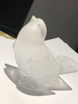 Lalique Sparrow Bird Looking Ahead Satin Glass Figurine Signed & Labeled Vintage