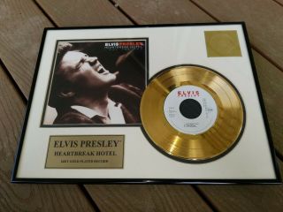 Framed Elvis Presley 24kt Gold Plated Record Heartbreak Hotel And I Was The One