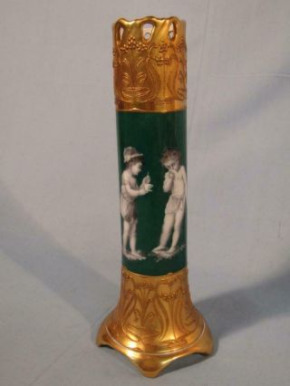 Old Richard Klemm Dresden Porcelain Art Nouveau Gilt Vase - Children