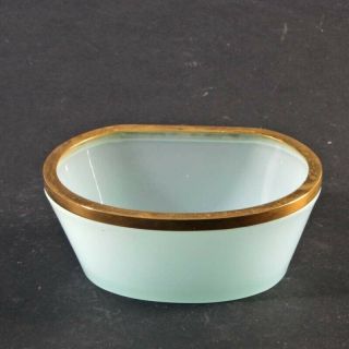 Vintage Ww2 French Opaline Bowl Firepolished Gold Metal Rim Petrol Light Blue