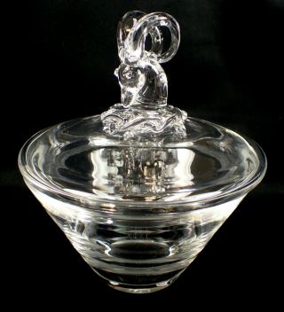 Fine Vtg Steuben Crystal Art Glass Ram Head Covered Candy Lidded Dish Bowl 7963