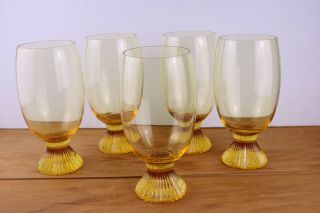 Lenox Crystal Buttercup Yellow Amber 5 Footed Iced Tea Glasses Textured Tempo