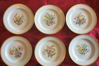 Set 6 Meissen Floral Porcelain Plates Marked & Numbered 7.  75” Salad Cabinet