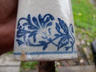 Antique Salt Glaze Stoneware Rolling Pin Blue Decorated Wildflower Crock Pottery 3