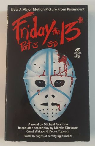 Friday The 13th Part 3 3 - D Paperback 1982 Michael Avallone Horror Rare 3d