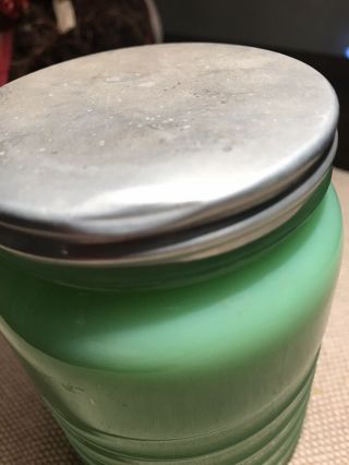 Vintage Jadite Jadeite Glass Tea Jar Canister 2115 - 6 Ribbed with Lid 5