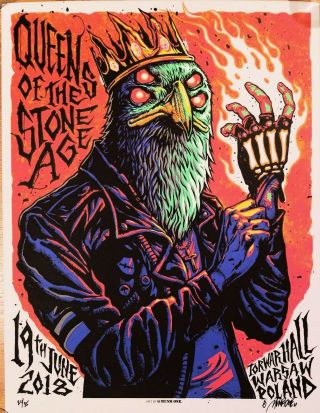 Queens Of The Stone Age Poster June 2018 In Warsaw Poland By Munk One - Blue Ed
