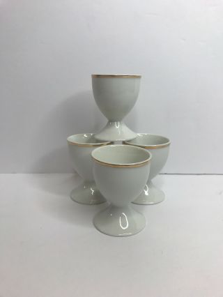 Tiffany & Co White Classic Gold Porcelain Egg Cup Set Palladium Band Savona