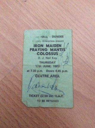 Iron Maiden Dundee Concert Ticket Stub June 1980 Fully Signed Rare
