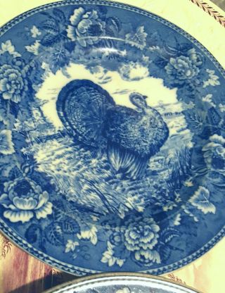 Pair 19th Century Wedgwood Flow Blue Turkey Dinner Plates 3