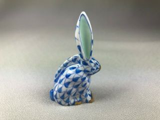Herend Hungary Porcelain Fishnet Rabbit 5325 In Blue Colorway,
