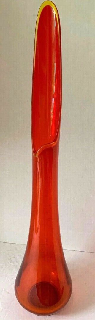 Orange Red Amberina Stretch Glass Swung Vase 29 " Mid Century Modern Viking