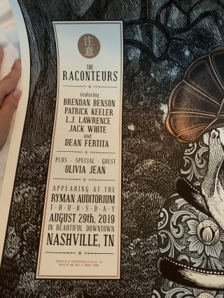 The Raconteurs Nashville Tn 8/29/19 Rob Jones Poster Only 333