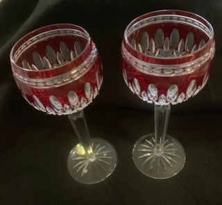 Set Of Waterford Crystal Clarendon Ruby Red Cut To Clear Hock Wine Glass Goblets