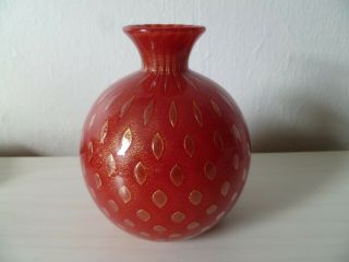 Archimede Seguso Cranberry Red Controlled Bubbles W/gold Flake Inclusions Vase