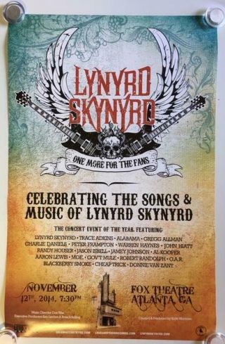 LYNYRD SKYNYRD AUTOGRAPH SIGNED 11 X 17 ONE MORE FOR THE FANS CONCERT POSTER 2