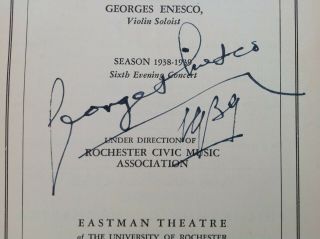 2/9/1939 GEORGES ENESCO Eastman Theatre SIGNED Box B PROGRAM Ink ROCHESTER 2