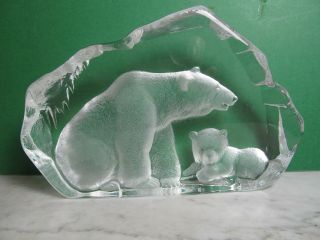 Mats Jonasson Lead Chrystal Polar Bear With Cub
