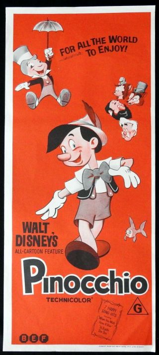 Pinocchio 1970s Daybill Movie Poster Walt Disney