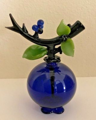 Lost Dog Studio Mouth Blown Flameworked Glass Blueberry Perfume Bottle