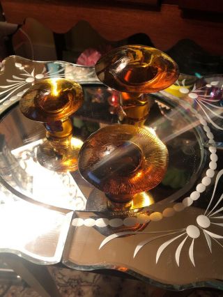Set Of 3 Viking Glass Amber Colored Graduated Mushrooms Large Medium Small