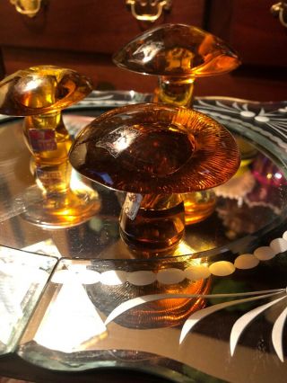 Set of 3 VIKING GLASS Amber Colored Graduated MUSHROOMS Large Medium Small 2