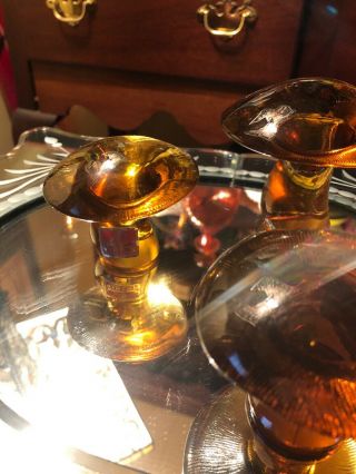 Set of 3 VIKING GLASS Amber Colored Graduated MUSHROOMS Large Medium Small 3