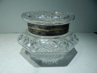 Very Large American Brilliant Cut Glass Dresser Jar W/ Silver Plate Rims