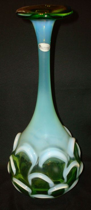 Fenton International Optics Green Opalescent Glass 91073 Bottle 12 ½” Vase