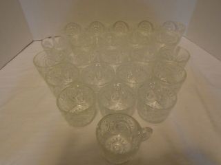 Vintage LE Smith Glass Slewed Horseshoe Punch Bowl & 23 Cups Set 8