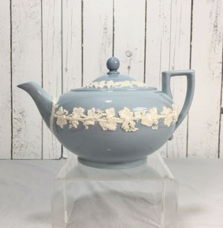 Wedgwood Queensware Embossed Cream On Lavender Blue Large Teapot & Lid Vtg China