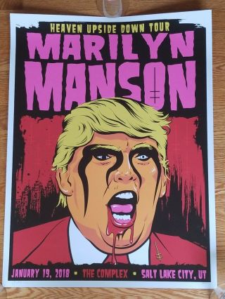 Marilyn Manson 2018 Salt Lake City Trumpmint,  Rare,  Signed & D 3/30 Poster