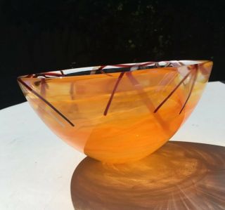 Kosta Boda Sweden Anna Ehrner Orange Contrast Bowl Medium Size 9” Diameter