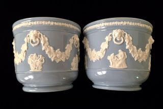 Wedgwood Queensware Jasper Pale Blue Cache Pots 5 1/4” Classic