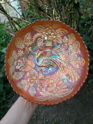Fenton Carnival Glass Peacock And Urn Ics Bowl Marigold