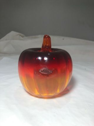 Blenko Glass Pumpkin 9355s Pawpaw Cased In Tangerine W/ Pawpaw Stem