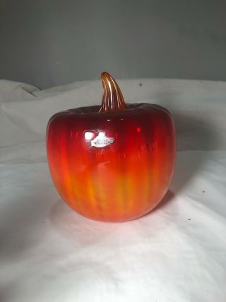 Blenko Glass Pumpkin 9355l Pawpaw Cased In Tangerine W/ Pawpaw Stem With A Swirl
