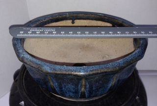 Japanese Bonsai Pot Stoneware Pottery Vintage Blue Glazed Round 6 " X2.  5