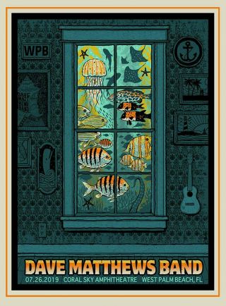 Dave Matthews Band West Palm Beach Wpb,  Fl N1 Poster 07/26/19 Methane S/n Rare