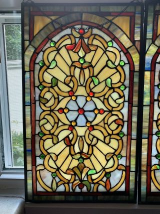 Stained Glass Vintage Victorian Design Window Panel 13”w 22”l