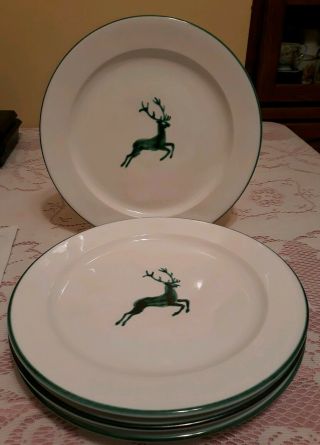 4 11 " Dinner Plates Gmundner Keramik Wild Stag Green Euc Austria Smooth Rim