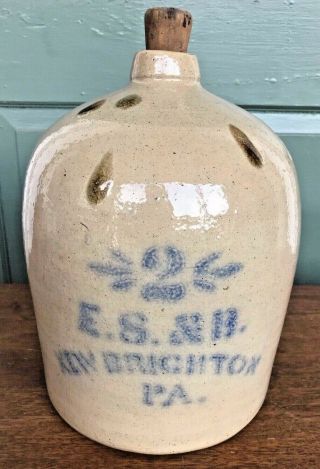 E.  S.  & B.  Stoneware 2 Gal Jug Brighton Pa