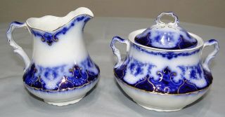 Vtg Antique Alfred Meakin Flow Blue Regent Creamer & Sugar Bowl W Lid England