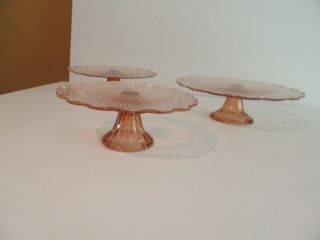 Vintage Indiana Pink Depression Glass 3 Tier Cake Stand Wedding Pedestal,  Footed