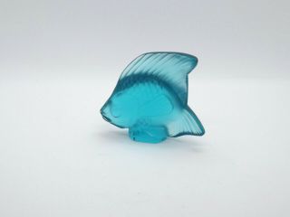 Lalique Crystal Turquoise Teal Blue Fish Figurine,  With Pouch