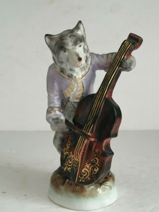 Antique Dresden Porcelain Animal Monkey Band Figurine Wolf With Cello 6 "