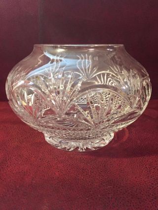 Stunning Vintage Bohemian Czech Cut To Clear Crystal Round Rose Vase Centerpiece