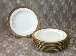8 Minton For Tiffany & Co Plates White & Gold Encrusted Rim 9 " Luncheon Dishes