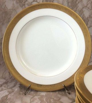 8 MINTON for TIFFANY & CO Plates White & Gold Encrusted Rim 9 