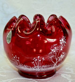 Fenton,  Rose Bowl,  Cranberry Glass,  Mary Gregory,  Hand Decorated,  Limited Ed. 3